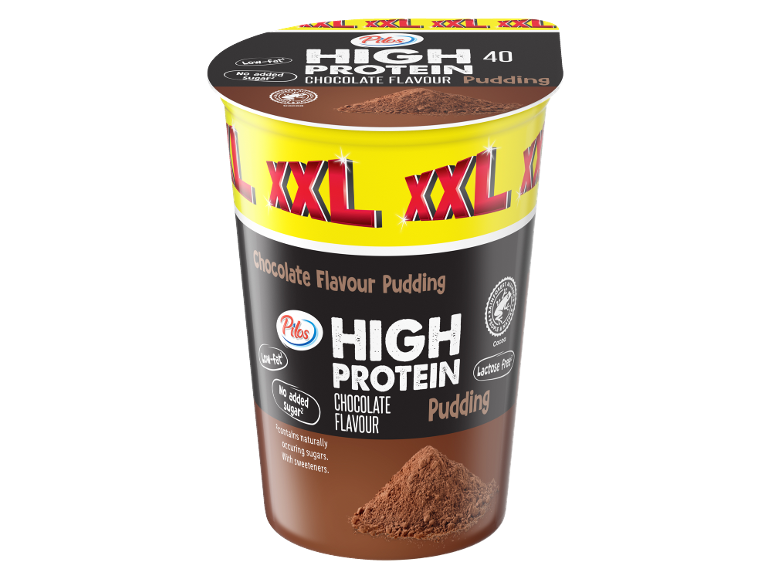 Pudding de ciocolată XXL bogat în proteine, cu conținut scăzut de grăsimi, fără zahăr adăugat, fără lactoză.