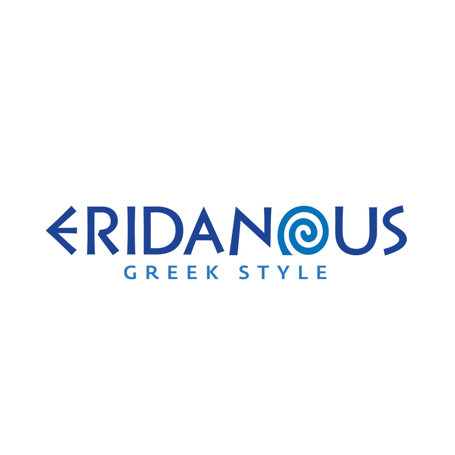 Logo cu textul 'ERIDANOUS GREEK STYLE' și un simbol spiralat, sugerând produse în stil grecesc.