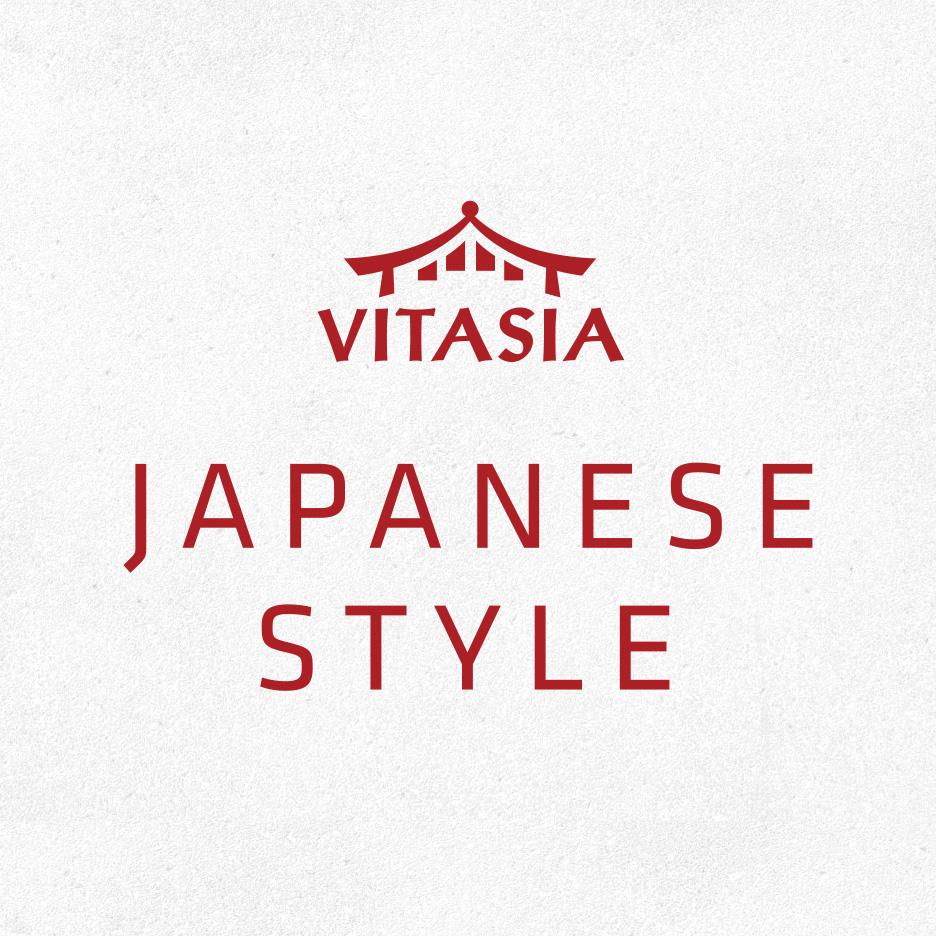 Logo cu o pagodă roșie și textul 'VITASIA JAPANESE STYLE' pe un fundal alb.
