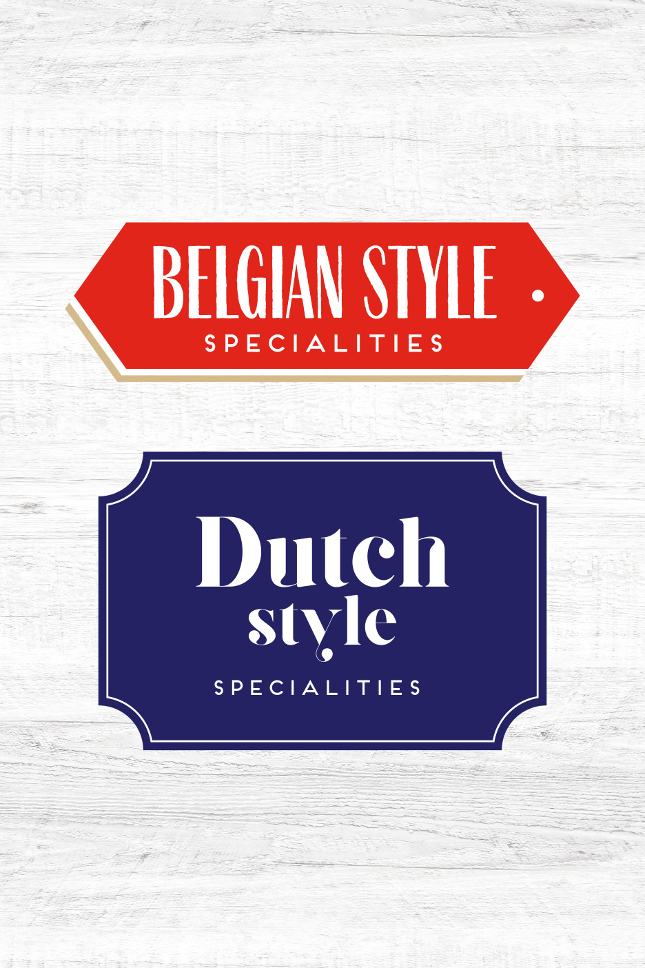 Specialități în stil belgian și olandez pe fundal de lemn alb.