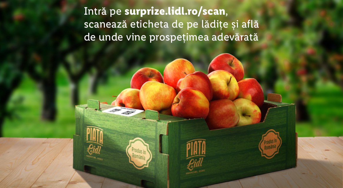 Mere Lidl Piata în ladă de lemn.