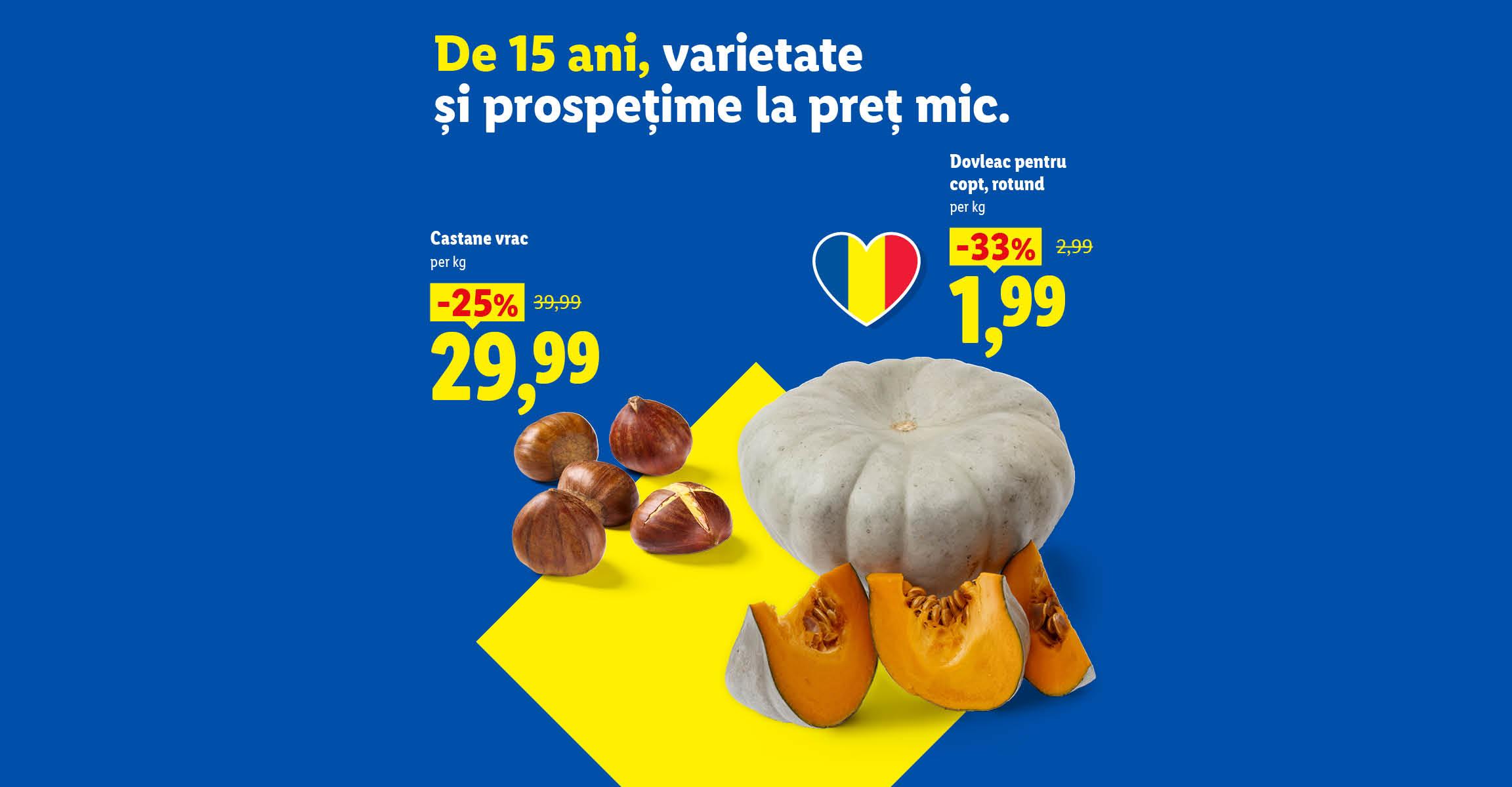 Dovleac rotund pentru copt și castane vrac la preț redus.