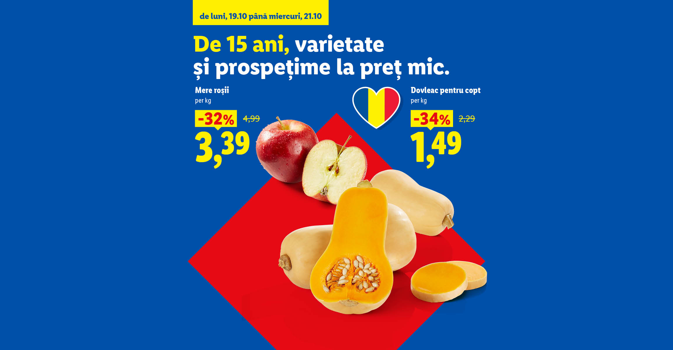 Mere roșii și dovleac pentru copt la reducere, valabilă de luni până miercuri.