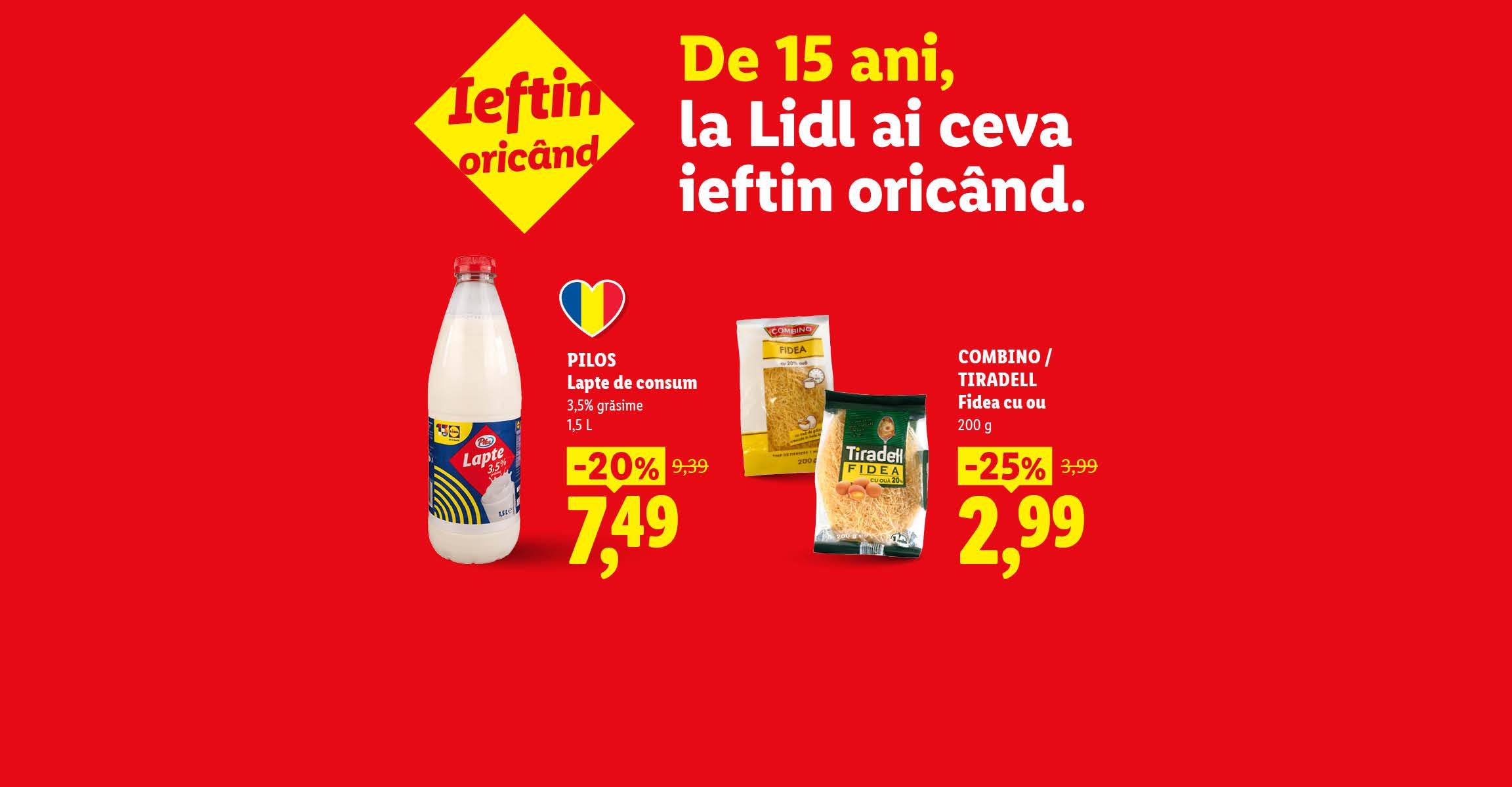Ofertă promoțională la lapte, unt de masă și fidea cu ou.
