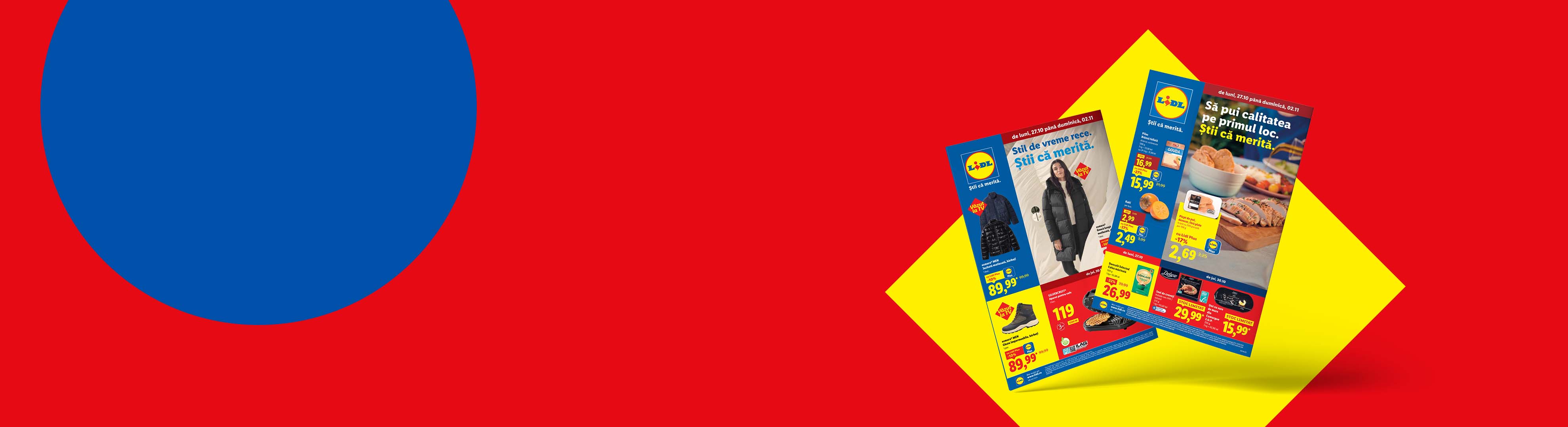 Pliante Lidl cu oferte la îmbrăcăminte de iarnă, alimente și produse de bucătărie.