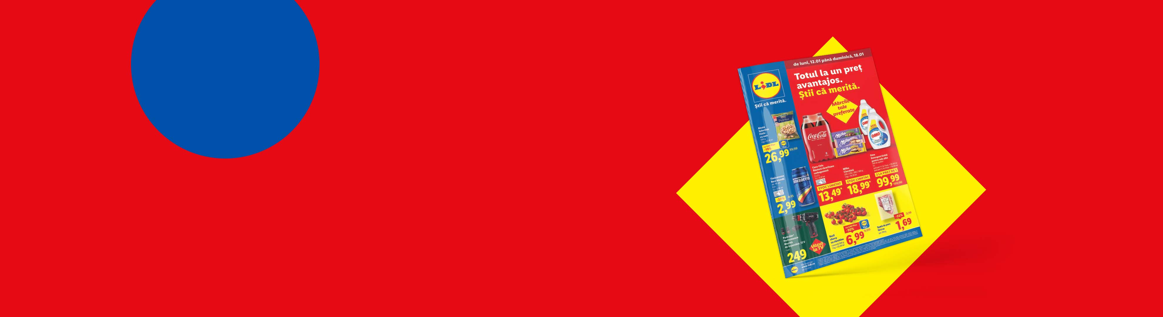 Pliant Lidl cu oferte la Coca-Cola, Milka, Omo, roșii cherry și carne de porc.