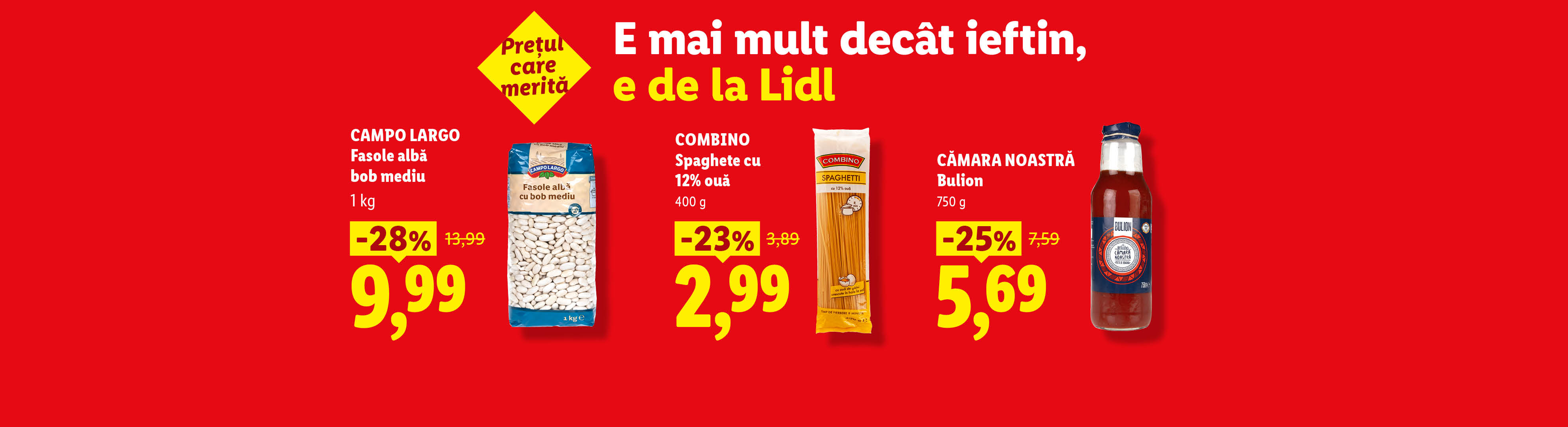 Ofertă la fasole albă și spaghete cu ouă, cu reduceri de preț.