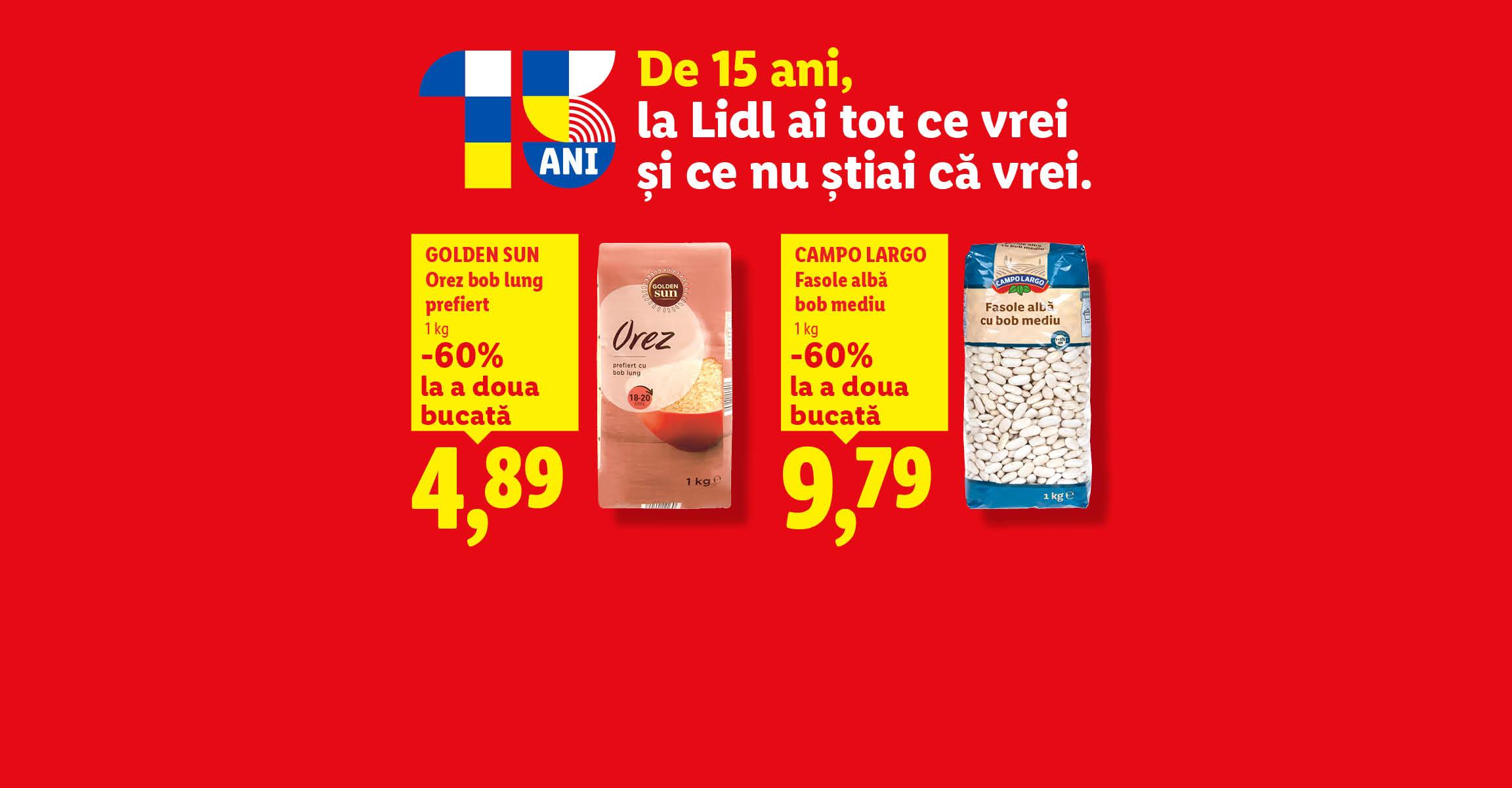 Iaurt natural, orez cu bob lung și fasole albă cu bob mediu, cu reduceri de până la 60% la a doua bucată.