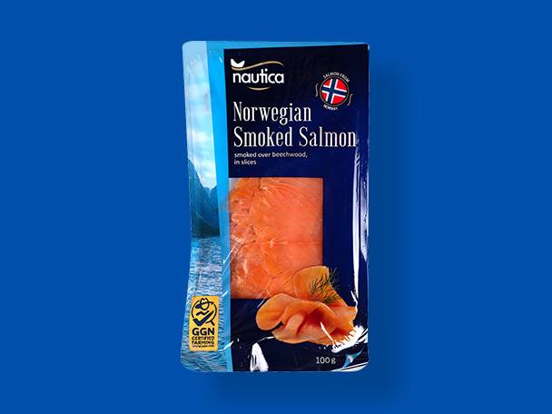 Pachet de somon afumat norvegian Nautica, feliat, 100g.