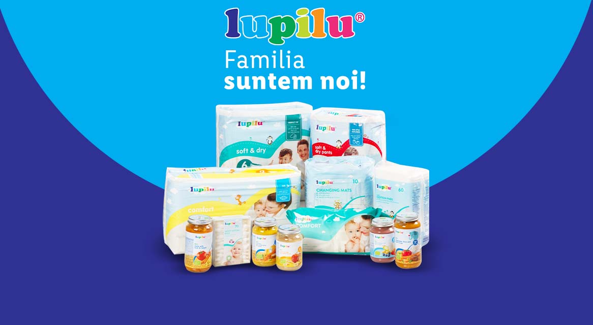 Lupilu scutece, șervețele umede și mâncare pentru bebeluși.