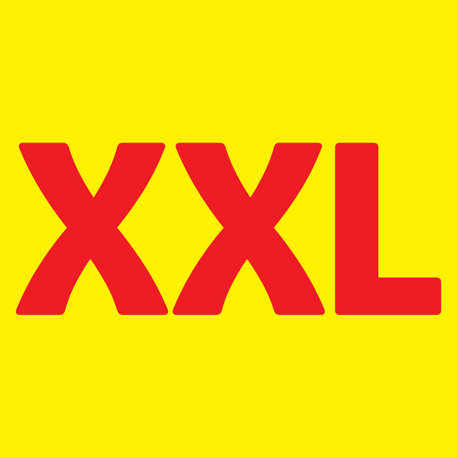 Logo-ul XXL roșu pe un fundal galben.