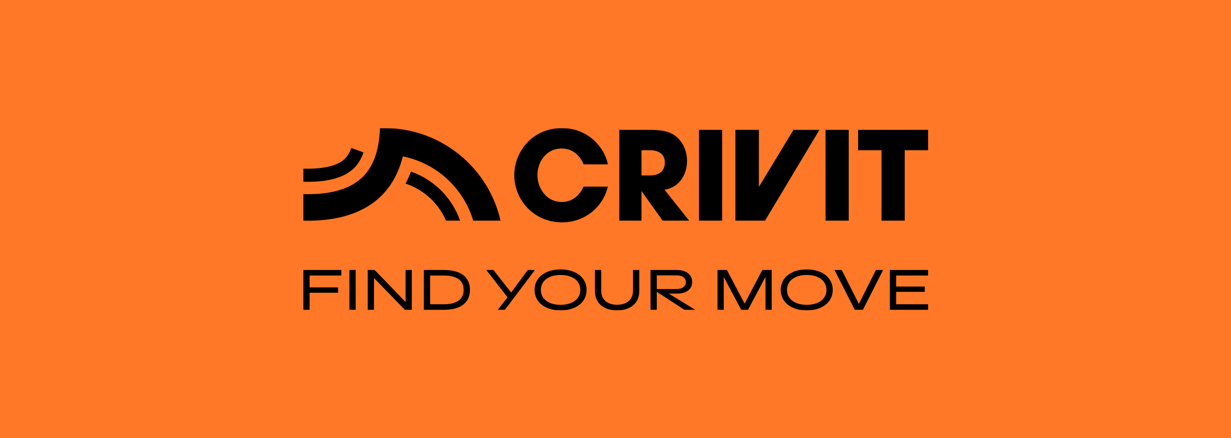 Logo sportiv negru pe fundal portocaliu cu textul „FIND YOUR MOVE”.