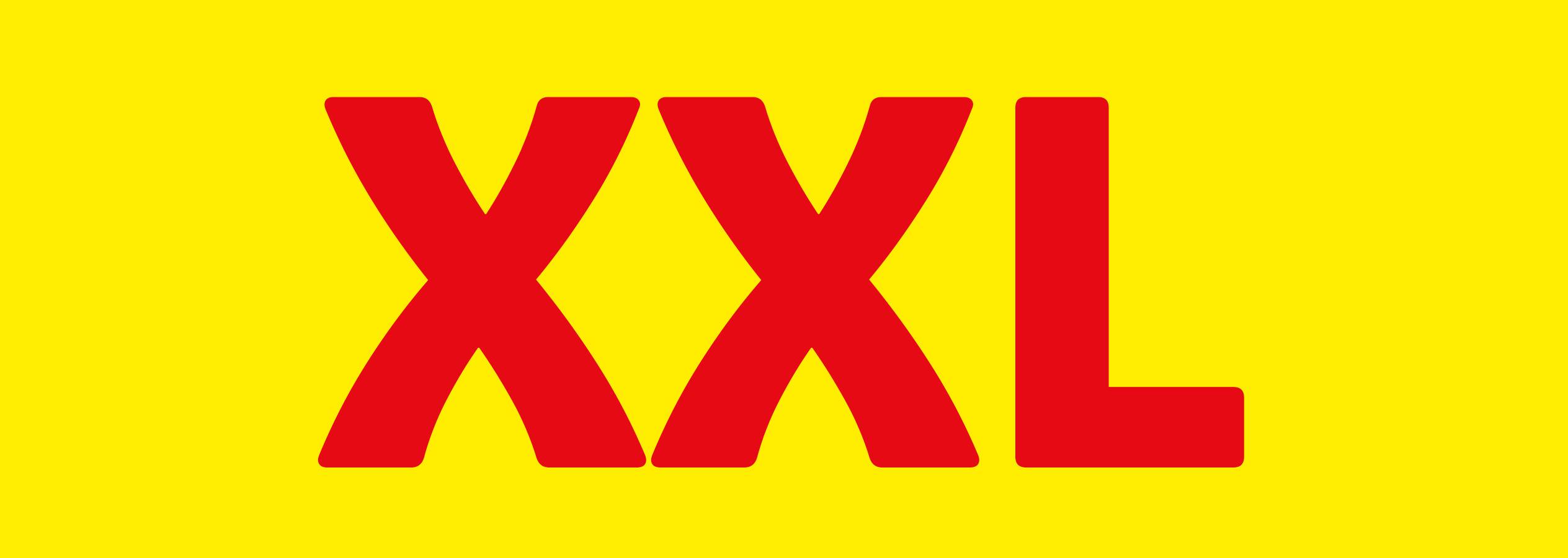 Logo roșu XXL pe fundal galben.