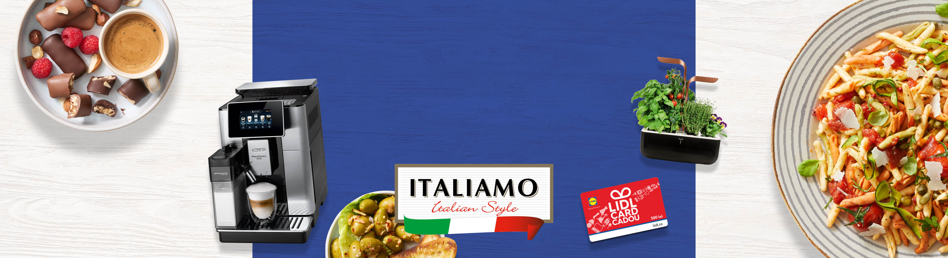 Premiile concursului Italiamo: un espressor automat De’Longhi, cinci jardiniere Veritable „Smart garden”, zece vouchere Lidl în valoare de 300 lei