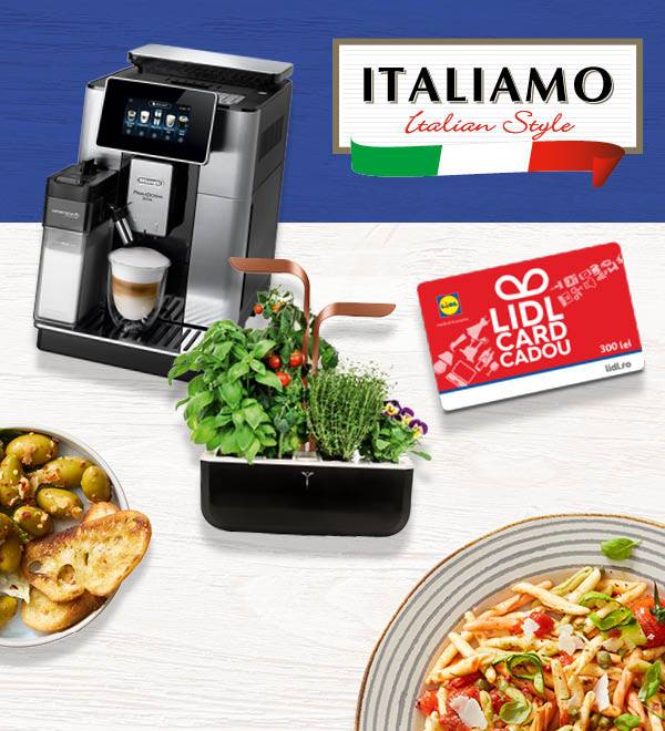 Promoție Italamo: aparat de cafea, grădină verticală și card cadou Lidl.