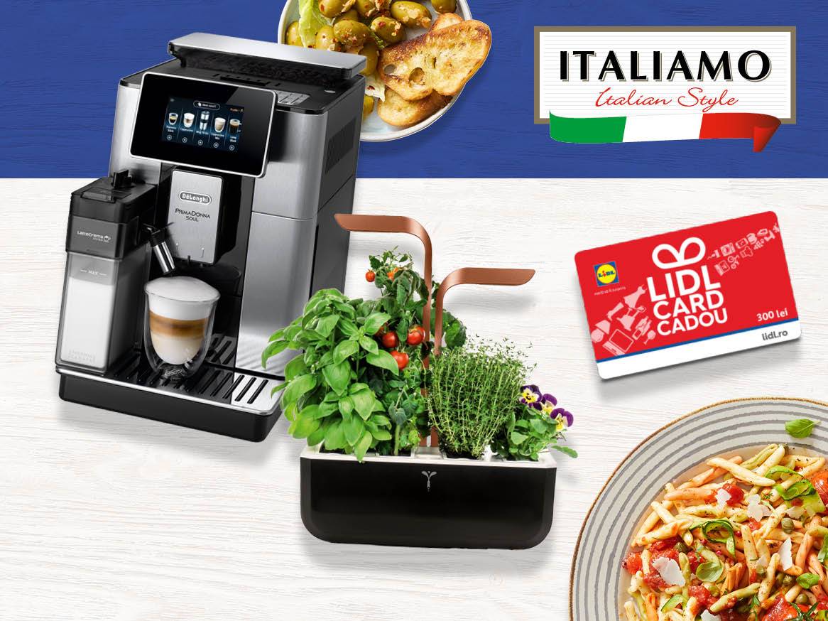 Espresso DeLonghi PrimaDonna Soul, grădină verticală și card cadou Lidl, în stil italian.