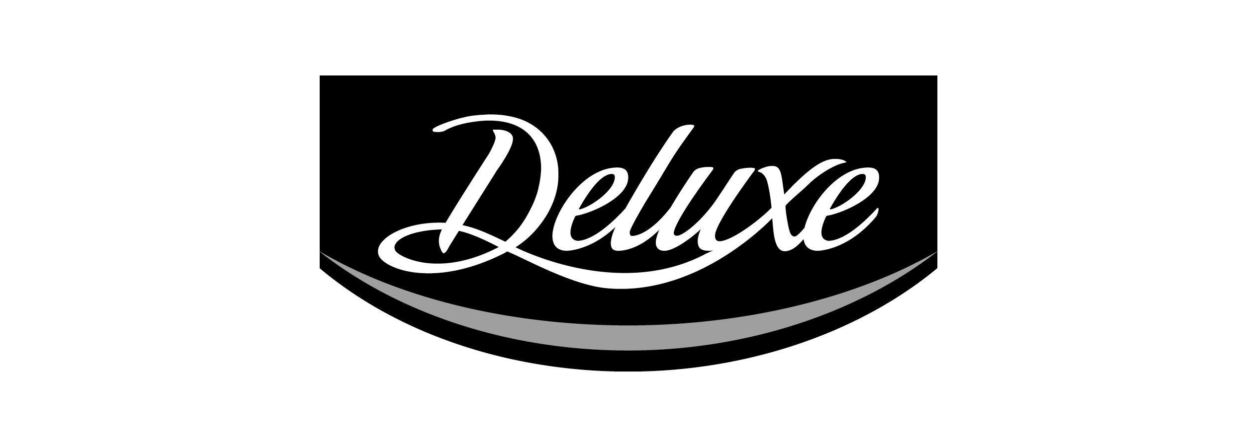 Logo Deluxe: un design elegant, cu text cursiv alb pe fundal negru.