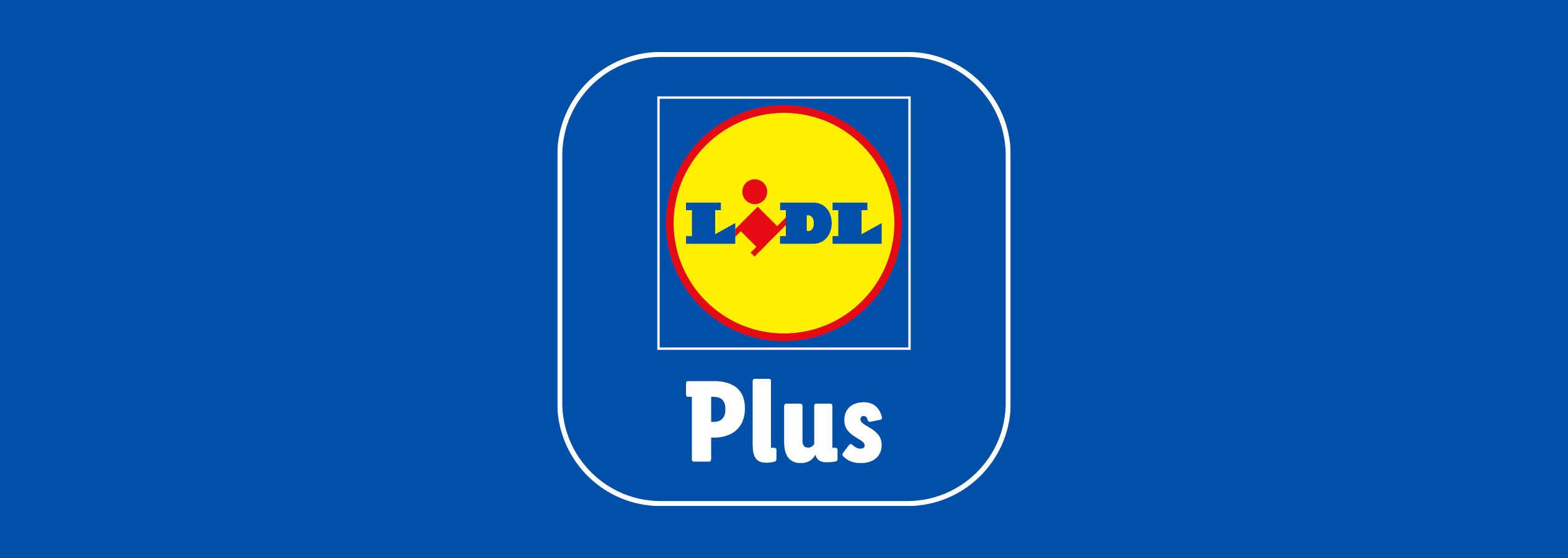 Logo Lidl Plus pe fundal albastru.