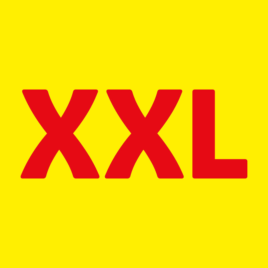 Text roșu „XXL” pe un fundal galben.